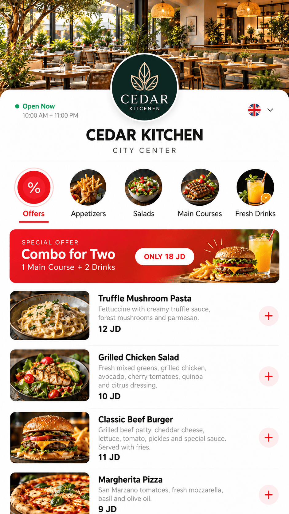 Example BronQr digital menu on a phone